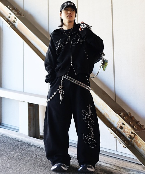 ATMARK ブラック スウェット セットアップ ATMARK ワイドパンツ スウェットパンツ ジャージ 「2サイズ展開