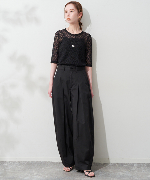 新品未使用♡スローブイエナ♡レース付きブラック半袖トップス FREEサイズ SLOBE IENA（スローブイエナ） tシャツ 半袖 ストレッチレース