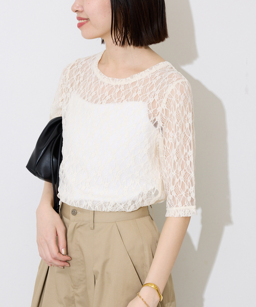 SLOBE IENA（スローブイエナ） tシャツ 半袖 ストレッチレース 