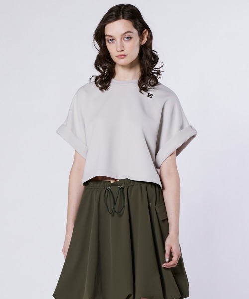 tシャツ ダンボールロールアップスリーブトップス レディース