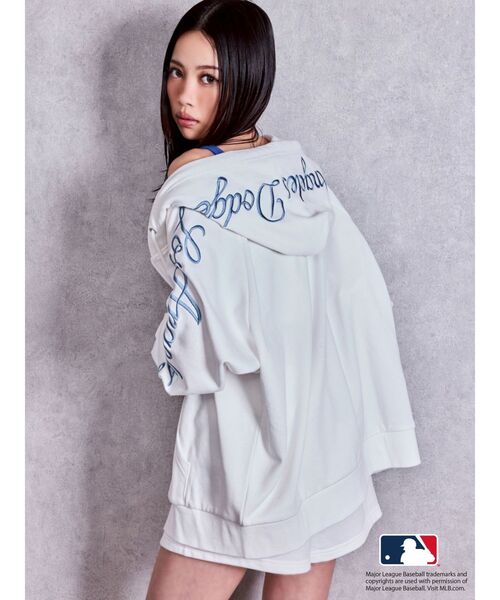 MLB パーカー GYDA「MLB」bijou logo BIGパーカー「セットアップ着用