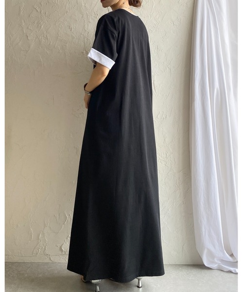 She's Closet ワンピース 半袖 半袖 バイカラー配色 袖ロールアップ