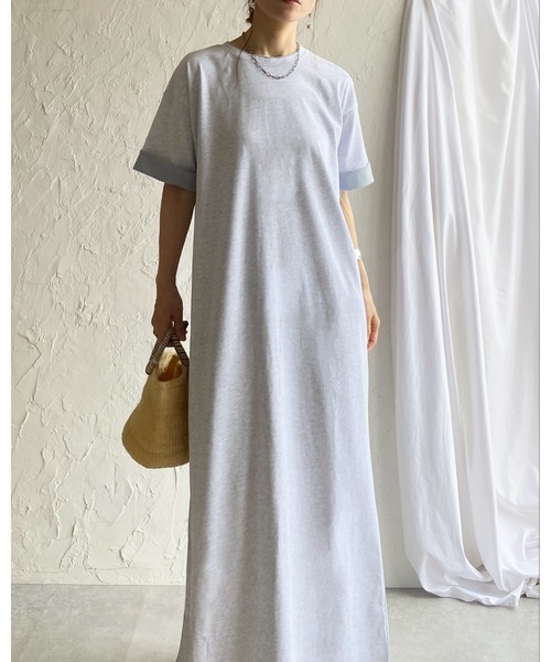 She's Closet ワンピース 半袖 半袖 バイカラー配色 袖ロールアップ