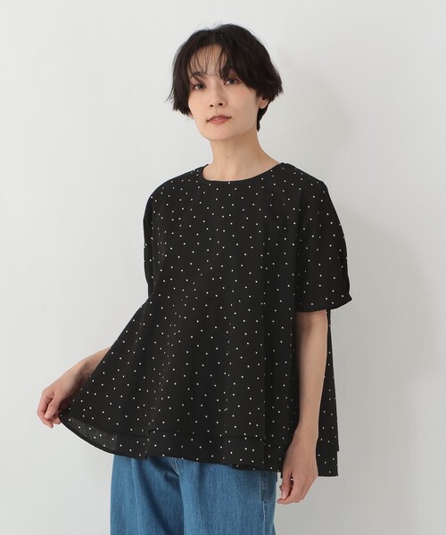 45R 半袖 ドット柄 コットン ブラウス インド製 Afternoon Tea（アフタヌーンティー） ブラウス シャツ 半袖 インド製