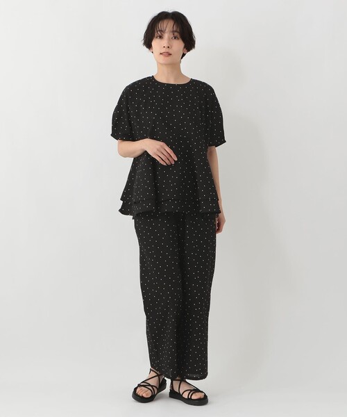 45R 半袖 ドット柄 コットン ブラウス インド製 Afternoon Tea（アフタヌーンティー） ブラウス シャツ 半袖 インド製