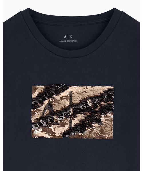 エンポリオアルマーニ Tシャツ 半袖 スパンコール刺繍 ピエロ 40 黒 ARMANI EXCHANGE tシャツ 「A|Xアルマーニ エクスチェンジ