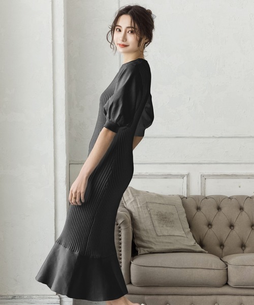 Julia Boutique ワンピース ロング丈・バルーン五分袖マーメイド