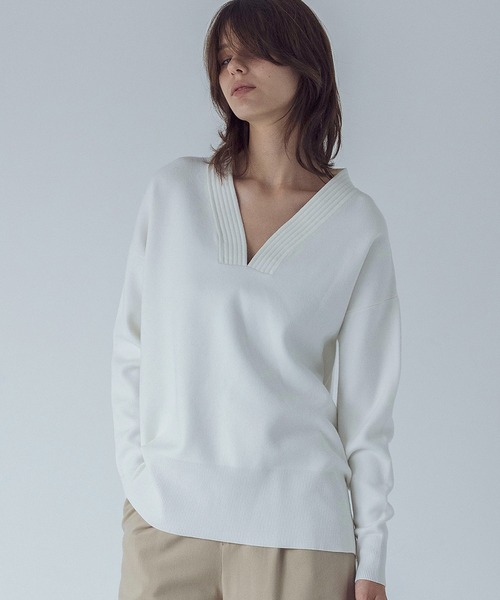 ニット セーター double jacquard Yneck pull(ダブルジャガードＹネックプルオーバー) レディース