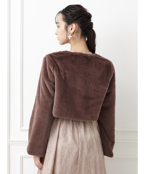 AIMER ジャケット ノーカラージャケット フェイクファーショート丈