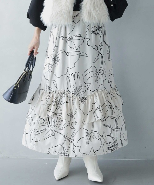 cawaii スカート 「ZOZO限定商品」花柄模様のロングティアードスカート