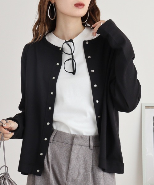 atONE（アットワン） カーディガン パールボタンクルーネック