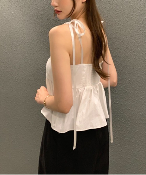 【美品】ブルーレーベル　リボンフリルチェックキャミソール　【36】 by muni:r ブラウス シャツ フリルリボンキャミビスチェ