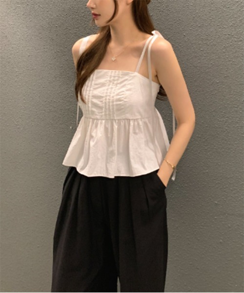 【美品】ブルーレーベル　リボンフリルチェックキャミソール　【36】 by muni:r ブラウス シャツ フリルリボンキャミビスチェ