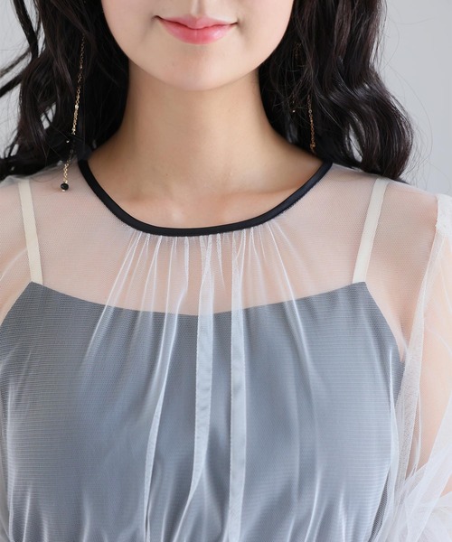 PourVous ドレス 結婚式 パーティードレス シースルーミモレ丈