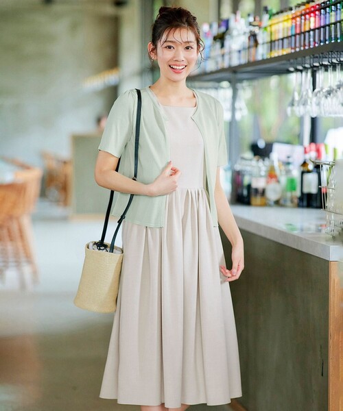 Tiaclasse ワンピース 「洗える」麻調スクエアネックワンピース