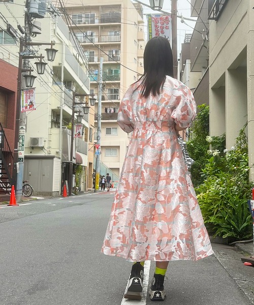 moyan ecri ワンピース 「moyan ecri」シアー花柄チェックワンピース