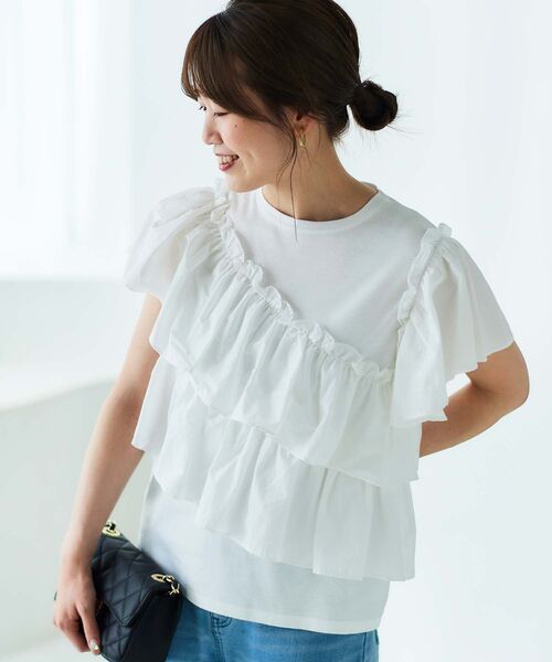 tシャツ アシメティアードフリルカットソー レディース