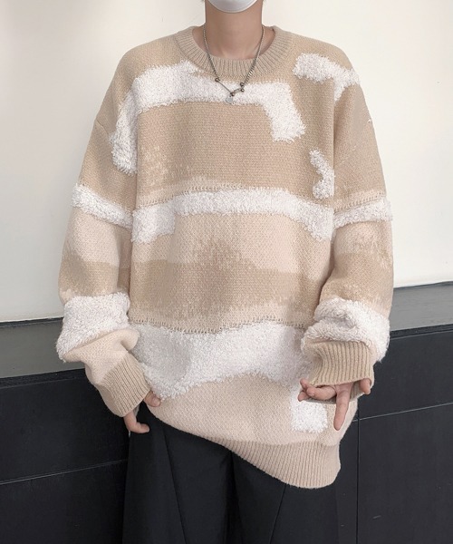 セーター ニット 「FVLMEN」marble border knit pullover/マーブル