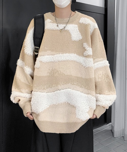 セーター ニット 「FVLMEN」marble border knit pullover/マーブル