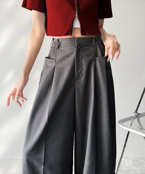 ハイウエスト ワイドパンツ 美脚シルエット ゆるめ スラックス風 cjfj135983.jpg