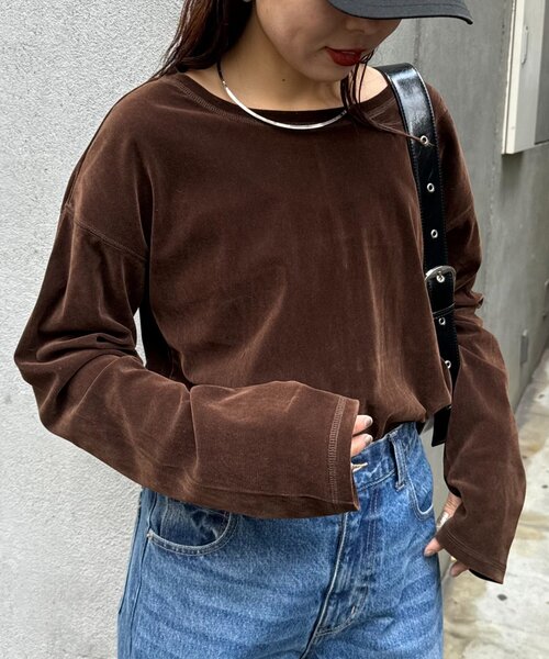 シアーベロアスリットデザインカットソー CIAOPANIC TYPY tシャツ サイドスリットシアーフロッキーベロア