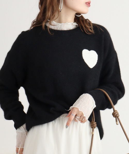 ニット セーター Anna Nicola ハート刺繍ウールブレンドニット レディース