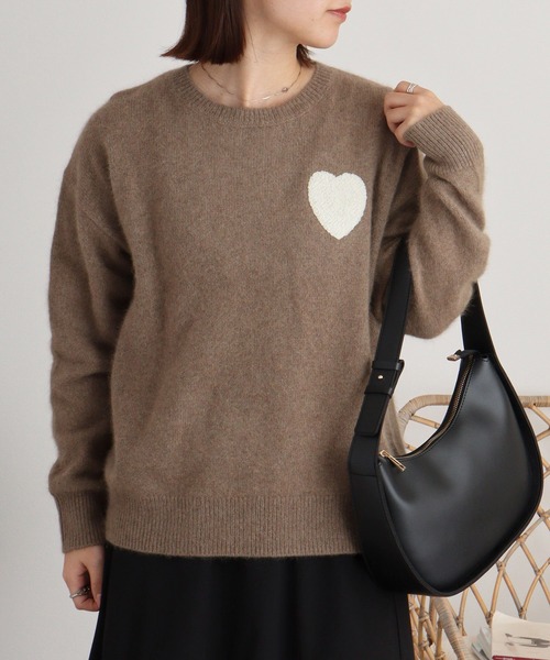 ニット セーター Anna Nicola ハート刺繍ウールブレンドニット レディース Anna Nicola ニット セーター ハート刺繍ウールブレンドニット
