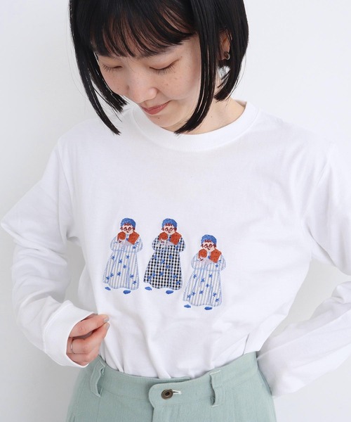 l'atelier du savon tシャツ アップリケ刺繍 おばあちゃんとねこ