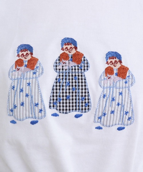l'atelier du savon tシャツ アップリケ刺繍 おばあちゃんとねこ