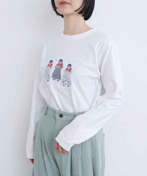 aaothpeちゃん AMBIDEX Store ○アップリケ刺繍 おばあちゃんとねこT(F シロ