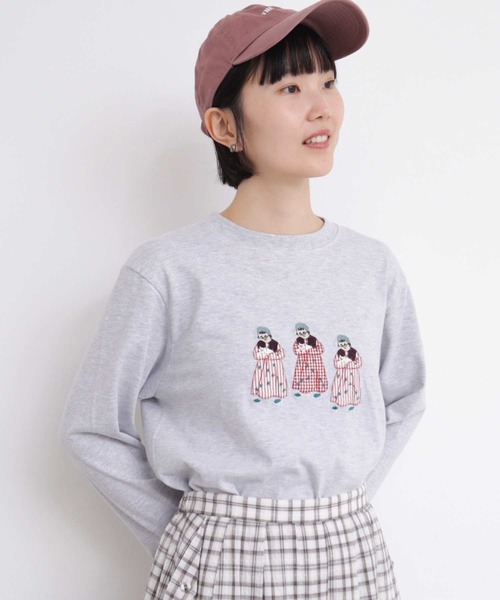 l'atelier du savon tシャツ アップリケ刺繍 おばあちゃんとねこ