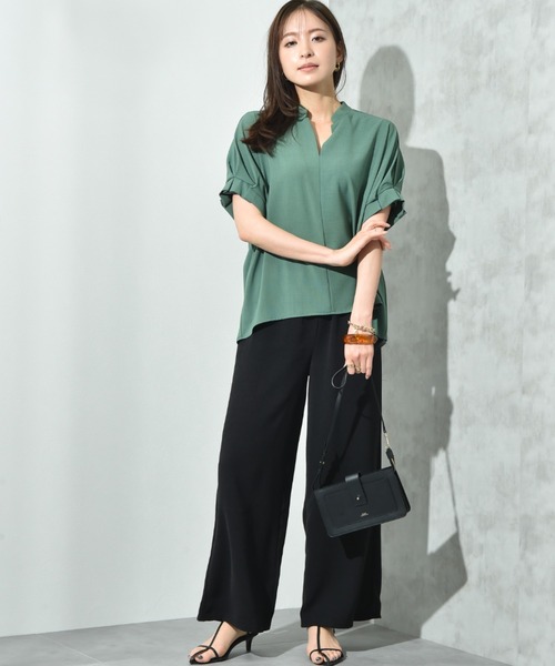 【ブラック】【CLOCHE】【接触冷感・撥水加工】袖タックブラウス INTERPLANET｜【CLOCHE】【接触冷感・撥水加工】袖タックブラウス