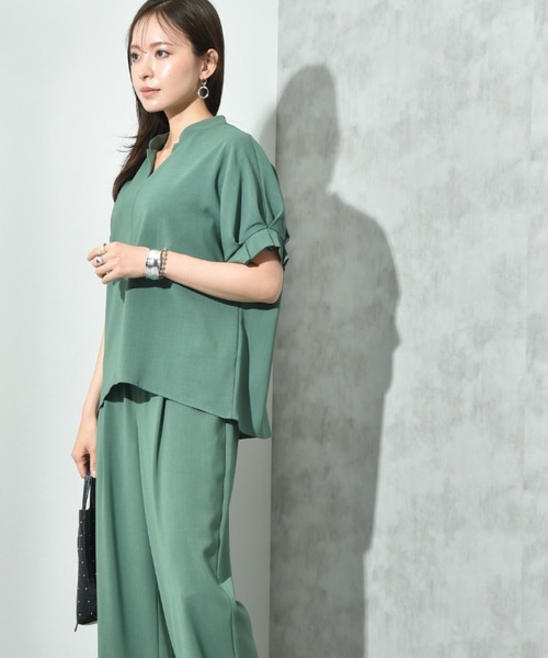ブラウス シャツ 「ＣＬＯＣＨＥ」接触冷感袖口タックデザインブラウス レディース green label relaxing ブラウス シャツ 袖タック ショート