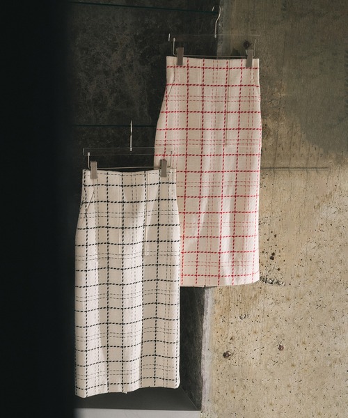 Rope ツイード チェック タイトスカート ROPE'（ロペ） スカート 「洗える」ツイードチェック ポケット付き