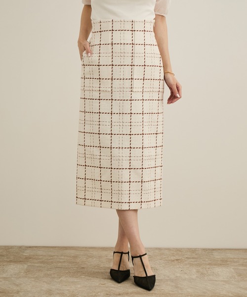 ROPE'（ロペ） スカート 「洗える」ツイードチェック ポケット付き