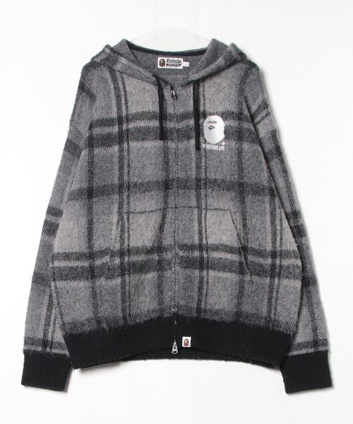 A BATHING APE チェック柄パーカー A BATHING APE 「A APE」 チェック柄ニットパーカー L グレー