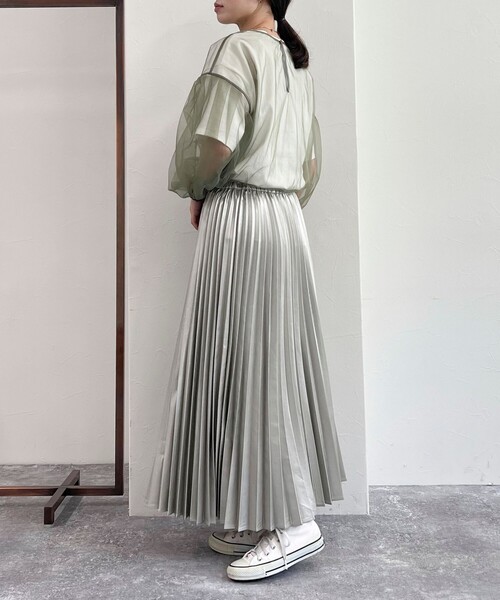 「fredy emue」 プリーツスカート 38 シルバー レディース_画像3