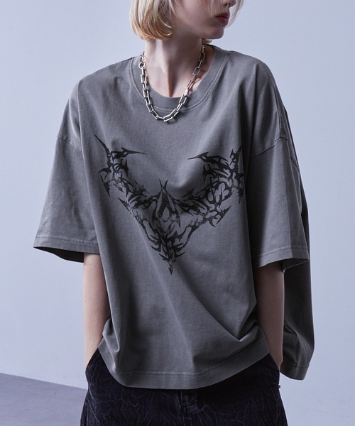 ヴィンテージ グラフィック Tシャツ ロングTシャツ ダメージ ウォッシュ tシャツ ウォッシュ加工ヴィンテージグラフィックロンT/ビッグ