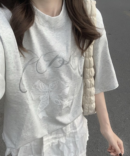 DIAVEL tシャツ 半袖 前プリントリボン半袖Tシャツ レディース