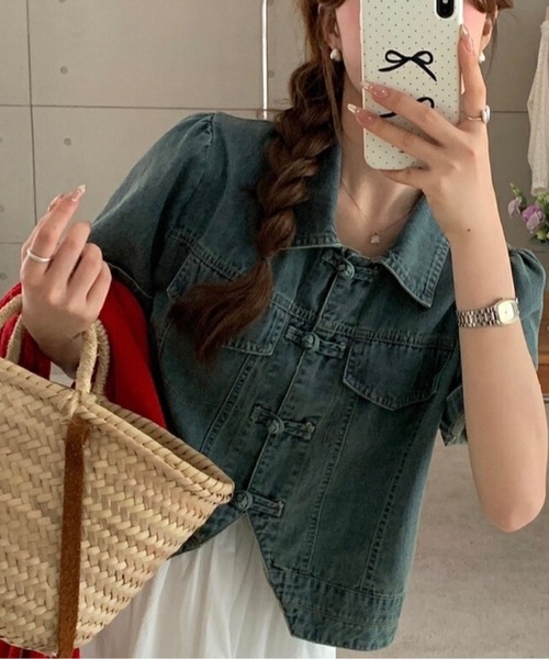CHINA BUTTON DENIM デニムジャケット チャイナボタンデニムジャケット レディース : ZOZOTOWN Yahoo