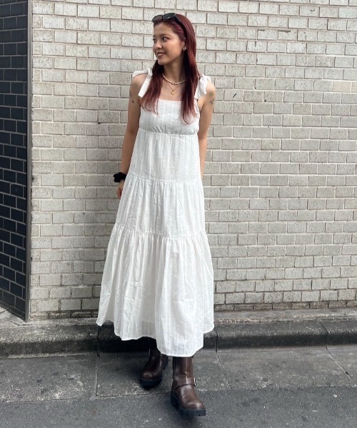アクレント/aclent/ティアードワンピース ACLENT ワンピース コットンティアード2wayストラップロング