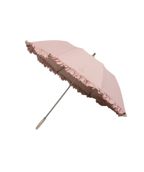 新品PAUL&JOE 晴雨兼用日傘 長傘 ワンポイントクリザンテームフリル 日傘（晴雨兼用） 長傘 ワンポイントクリザンテーム刺繍 ピーチ