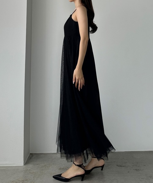 Louere（ルエレ） ワンピース カシュクールニット＋ラッフルチュール