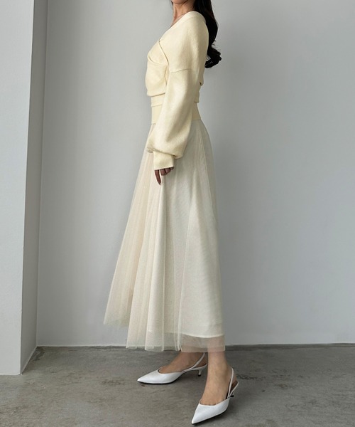 Louere（ルエレ） ワンピース カシュクールニット＋ラッフルチュール