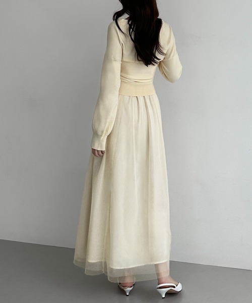 Louere（ルエレ） ワンピース カシュクールニット＋ラッフルチュール