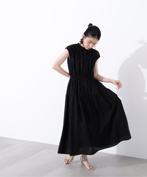 極美品☆シップス 洗える リボンギャザーワンピース フレンチスリーブ ゆったり 極美品☆シップス 洗える リボンギャザーワンピース フレンチ