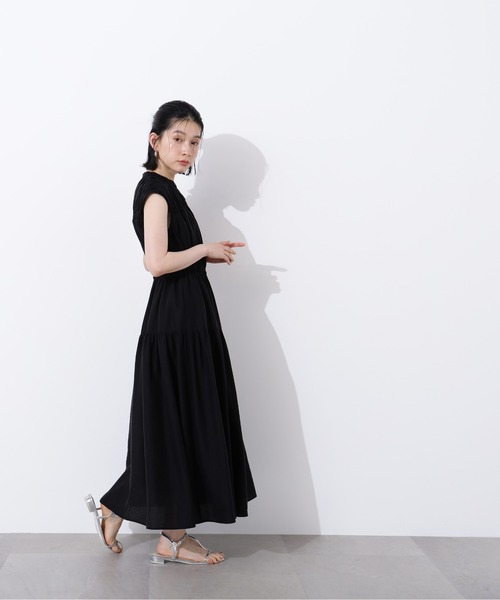 ナチュラルビューティーベーシック　ロングワンピース　ノースリーブフレアワンピース N.Natural Beauty Basic ワンピース フレンチスリーブギャザー
