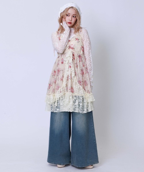 アクシーズファム　レース　キャミ　チュニック　未使用タグ付き axes femme レースキャミソール チュニック Mサイズ｜Yahoo