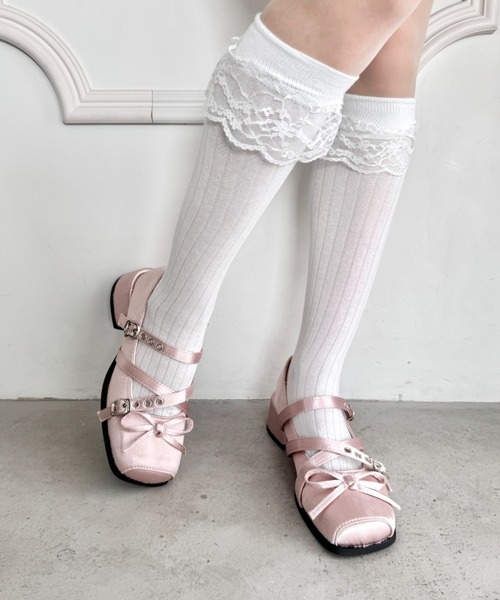 Loueme パンプス クロスベルトクラッシュサテンバレエシューズ