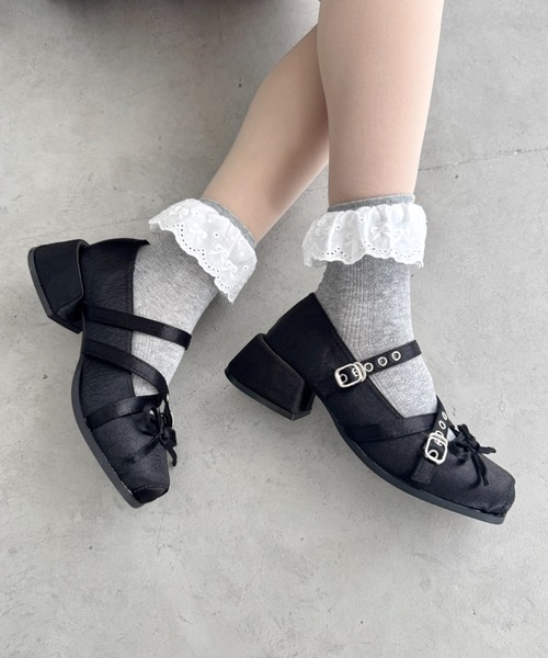 Loueme パンプス クロスベルトクラッシュサテンバレエシューズ